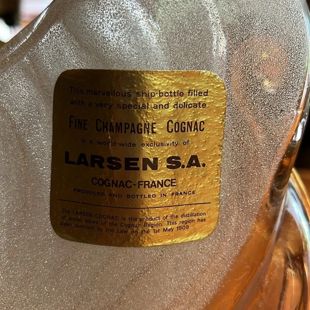 Vintage Larsen Cognac Decanter with Stopper, Viking Ship Shape, France 1960s